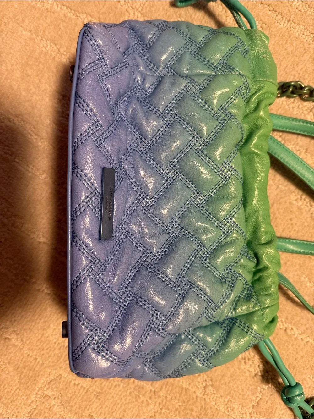 Kurt Geiger Green and Blue Quilted Drawstring Crossbody
